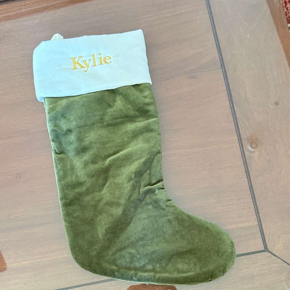 Pottery Barn Olive Green Stocking with White Cuff